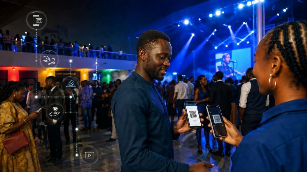 Contrôle d’un billet électronique par QR code à l’entrée d’un événement en Guinée